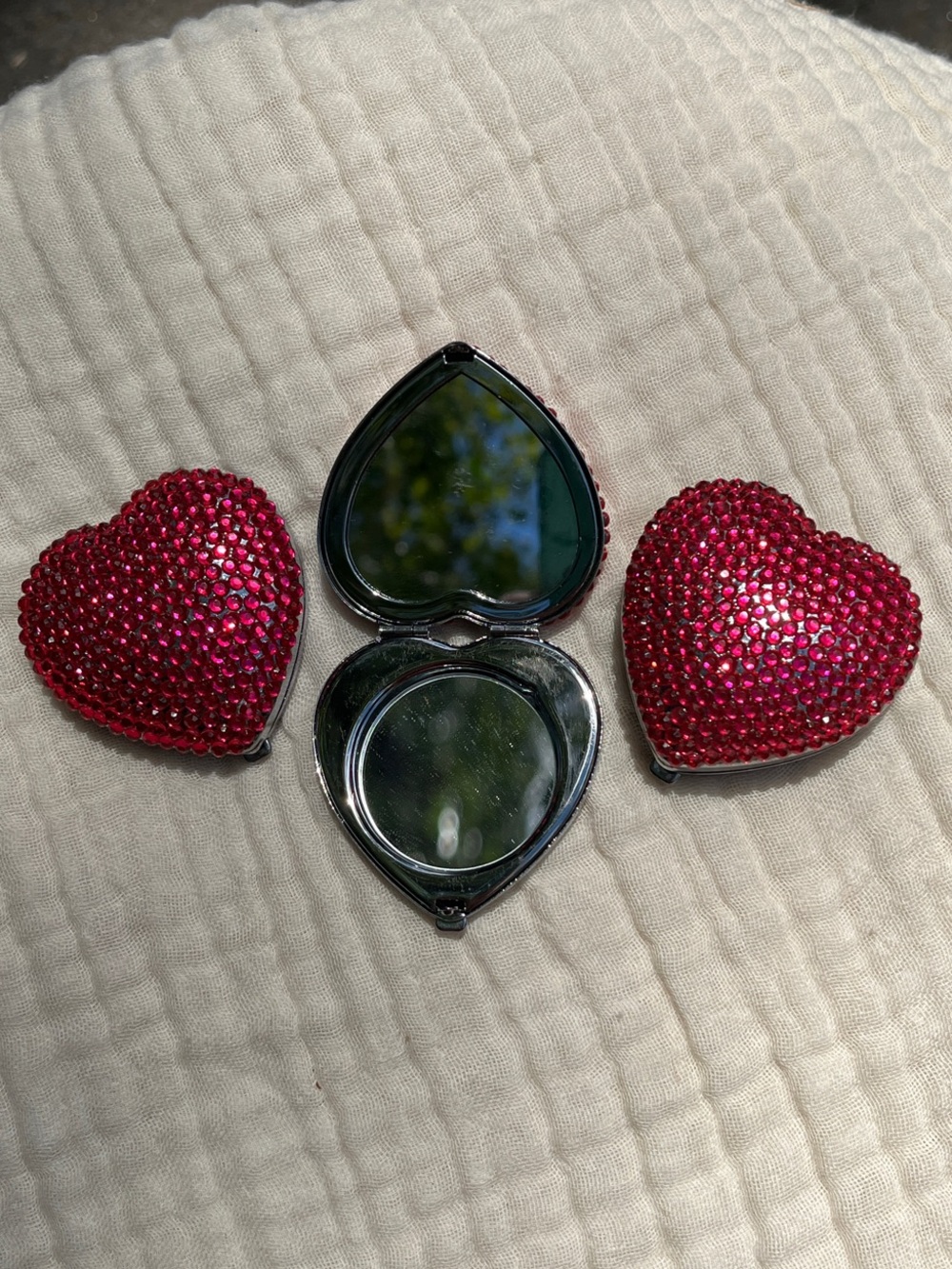 Heart Shaped Compact Mirrors - Pink Crystal Accent